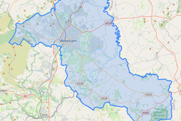 Map of boundaries of Wrexham